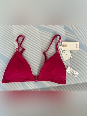 Good American Fuchsia Triangle Bikini Top with Rose Accents
